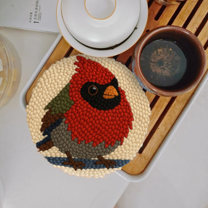 Cute Cardinal Bird Punch Needle Kit - Diy Starter Craft | Christmas Decorative Gift   - 5 inch Coaster Kit - image 4