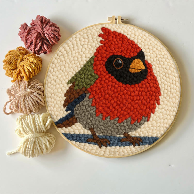 Cute Cardinal Bird Punch Needle Kit - Diy Starter Craft | Christmas Decorative Gift   - image 1