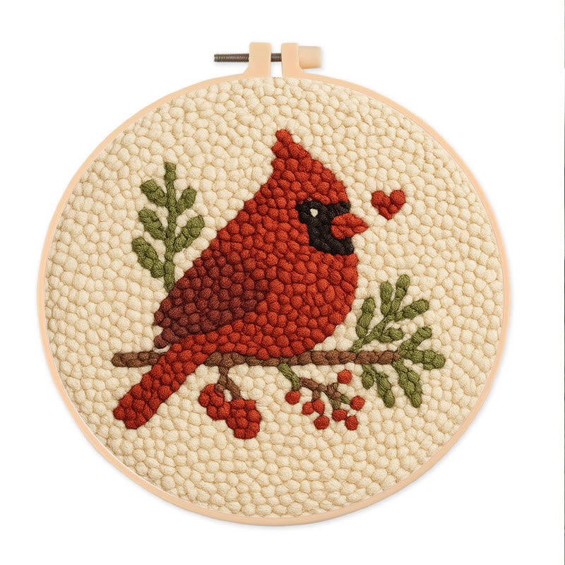  Red Bird Punch Needle Kit - Easy For Beginner | Perfect Christmas Gift Idea - 8 inch Hoop Kit - image 0