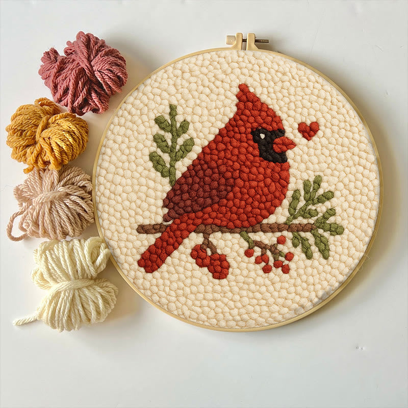  Red Bird Punch Needle Kit - Easy For Beginner | Perfect Christmas Gift Idea - image 1