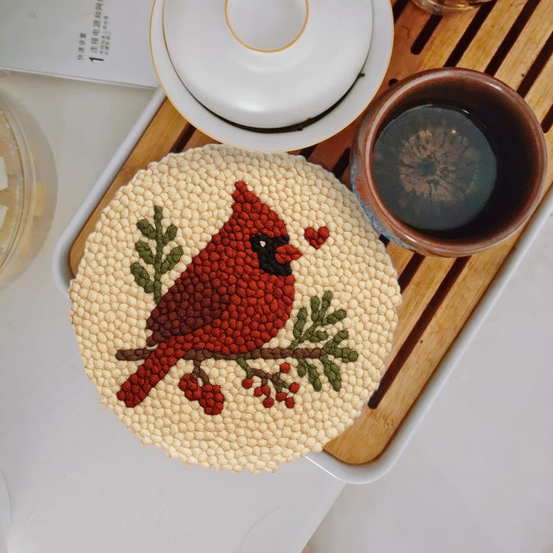  Red Bird Punch Needle Kit - Easy For Beginner | Perfect Christmas Gift Idea - 5 inch Coaster Kit - image 11