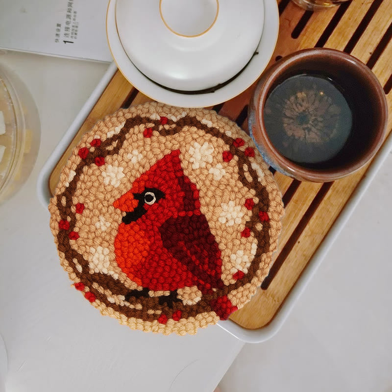Blooming Bird Punch Needle Kit - Christmas Needle Artwork |  Gift For Bird Lovers  - 5 inch Coaster Kit - image 4