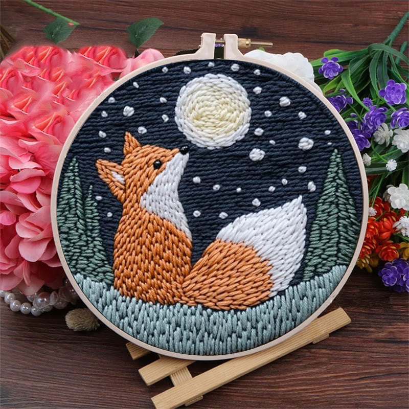 Fox In Night Punch Needle Kit - Diy Animal Handicraft | Nice Craft For Home Ornament  - image 2