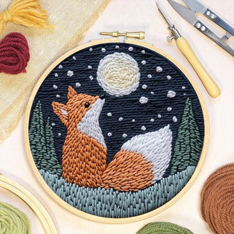 Fox In Night Punch Needle Kit - Diy Animal Handicraft | Nice Craft For Home Ornament  - image 5
