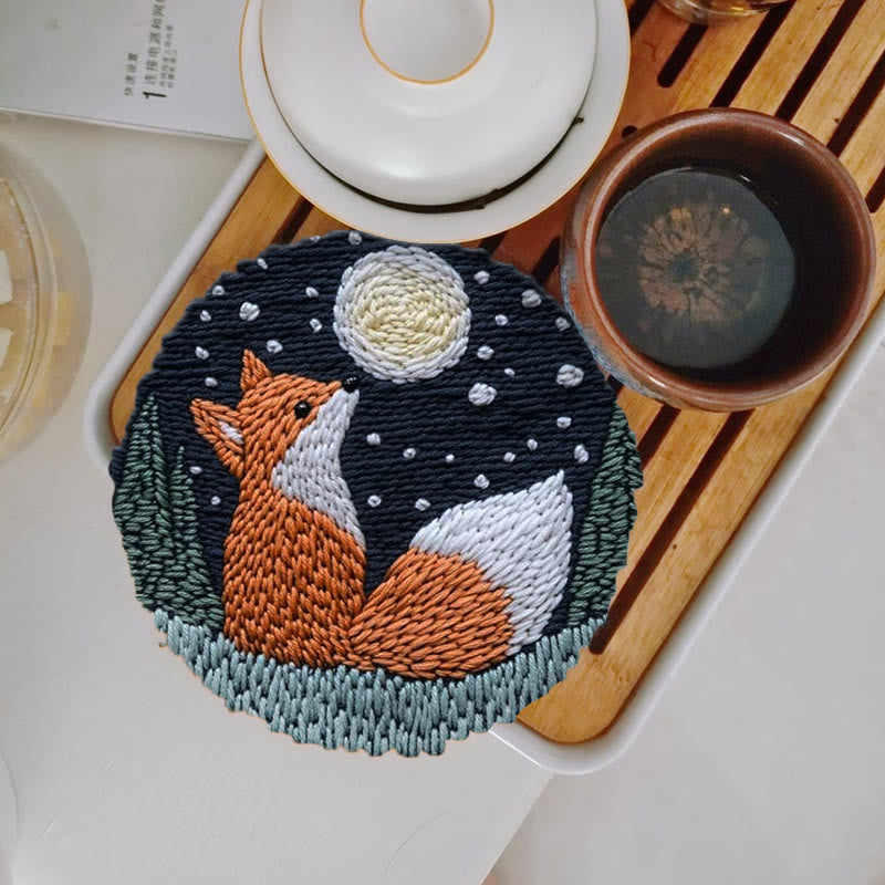 Fox In Night Punch Needle Kit - Diy Animal Handicraft | Nice Craft For Home Ornament  - 5 inch Coaster Kit - image 8