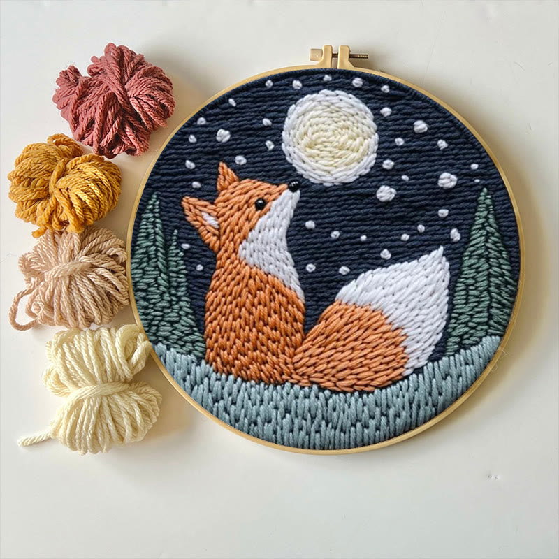 Fox In Night Punch Needle Kit - Diy Animal Handicraft | Nice Craft For Home Ornament  - image 1