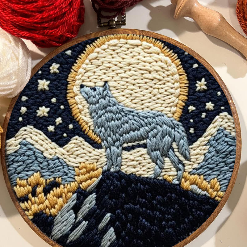 Wolf And Moon Punch Needle Kit - Unique Needle Artwork | Perfect Wall Hanging - image 1