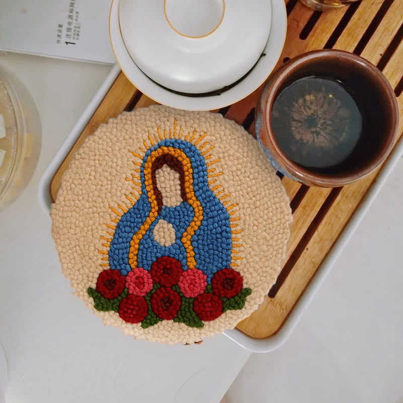  Our Lady Of Altagracia Punch Needle Kit - Handmade Stitch Art | Nice Wall Hanging Creation - 5 inch Coaster Kit - image 5
