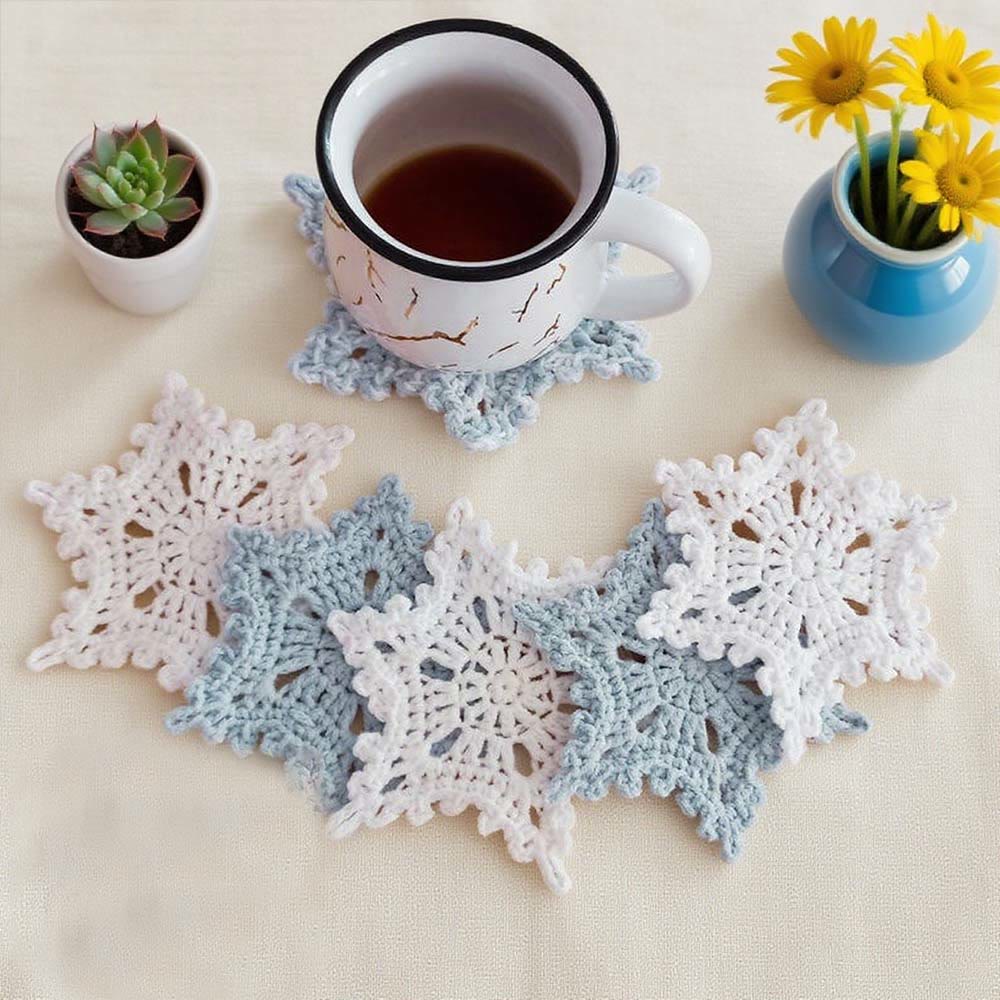 Diy Handmade Snowflake Coaster Crochet Kit - Holiday Table Decor | Unique Christmas Decorations - White - image 0