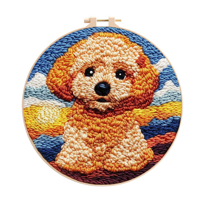  Poodle Dog Punch Needle Kit - Adorable Puppy Craft | Unique Handmade Artwork  - 8 inch Hoop Kit - image 0