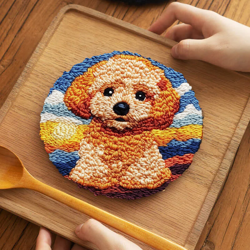  Poodle Dog Punch Needle Kit - Adorable Puppy Craft | Unique Handmade Artwork  - 5 inch Coaster Kit - image 8