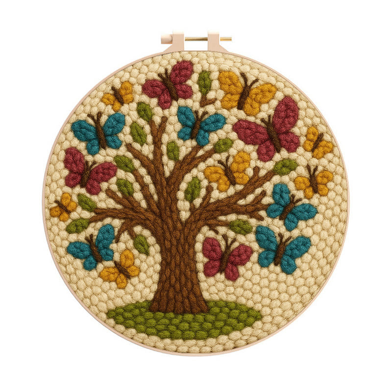 Butterfly Tree Punch Needle Kit - Creative Coaster Craft | Perfect For Desk Decor - 8 inch Hoop Kit - image 0