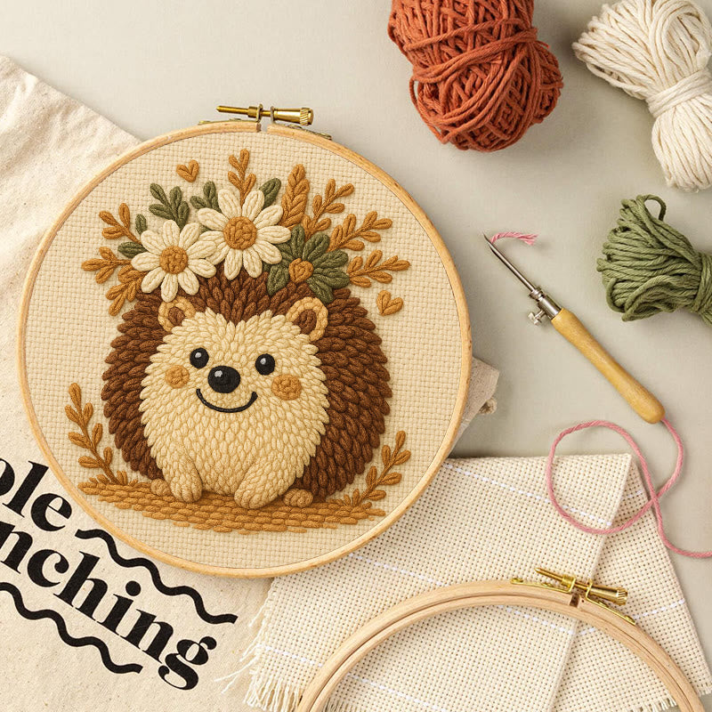 Daisy Hedgehog Punch Needle Kit - Diy Floral Craft | Lovely Animal Needlework  - image 3