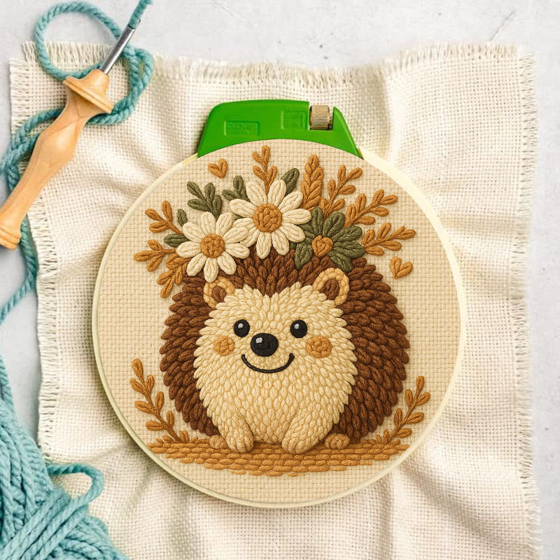 Daisy Hedgehog Punch Needle Kit - Diy Floral Craft | Lovely Animal Needlework  - image 2