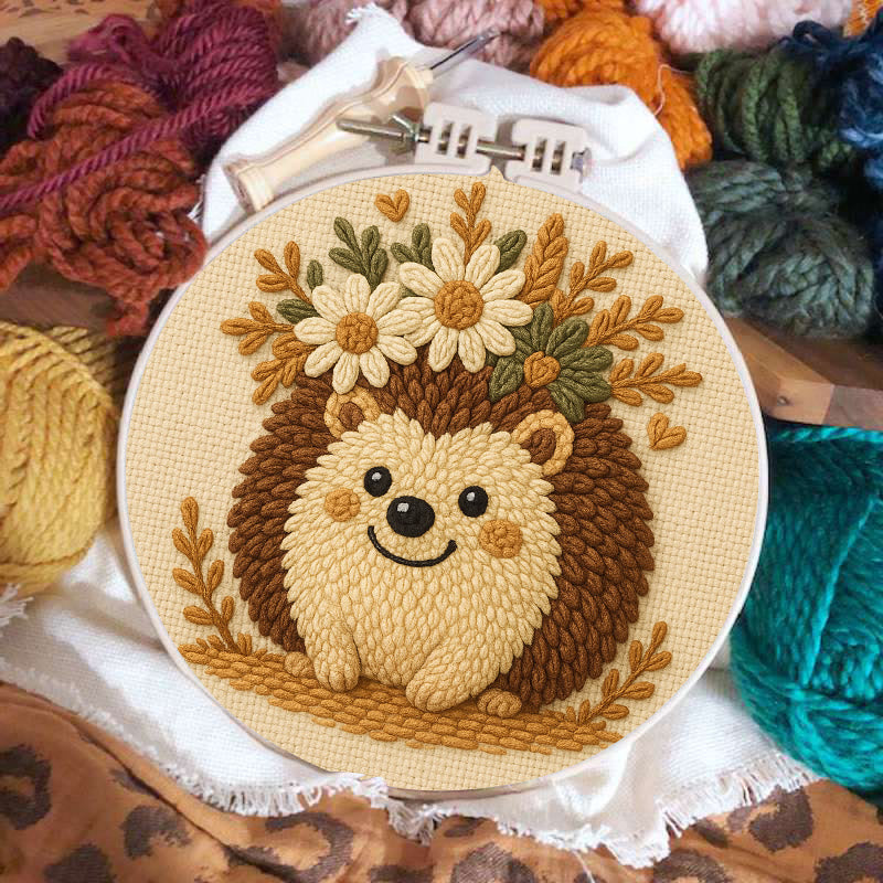 Daisy Hedgehog Punch Needle Kit - Diy Floral Craft | Lovely Animal Needlework  - image 1