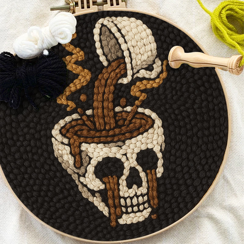 Coffee Skull Punch Needle Kit - Spooky Halloween Craft | Perfect For Holiday Decor - image 1