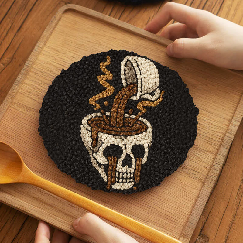 Coffee Skull Punch Needle Kit - Spooky Halloween Craft | Perfect For Holiday Decor - 5 inch Coaster Kit - image 8