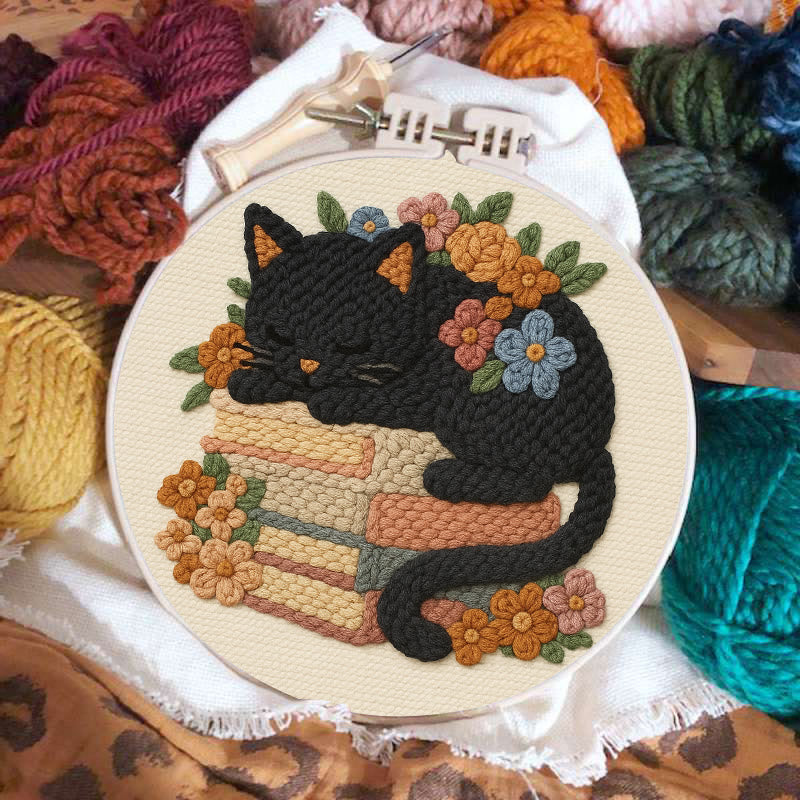 Sleeping Cat Punch Needle Kit - Helloween Decorative Craft | Diy Animal Artwork - image 4