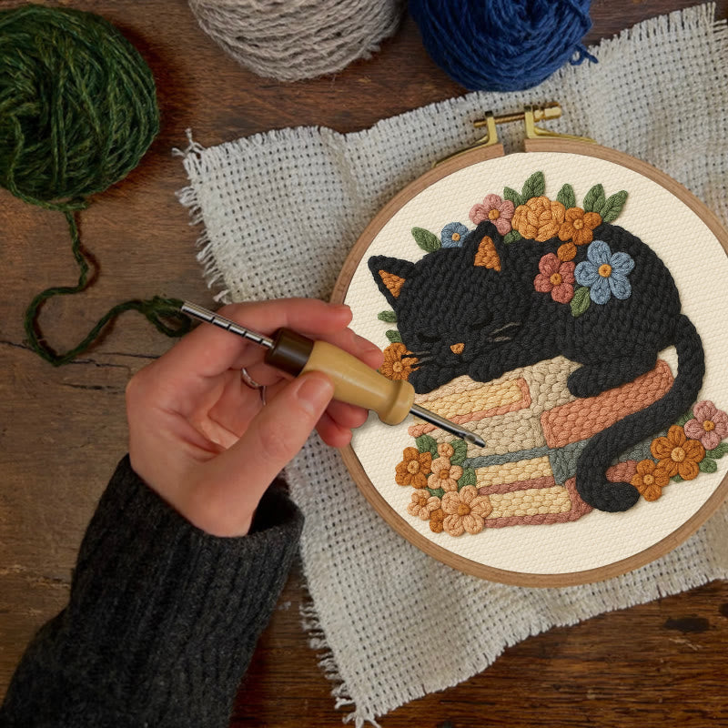 Sleeping Cat Punch Needle Kit - Helloween Decorative Craft | Diy Animal Artwork - image 5