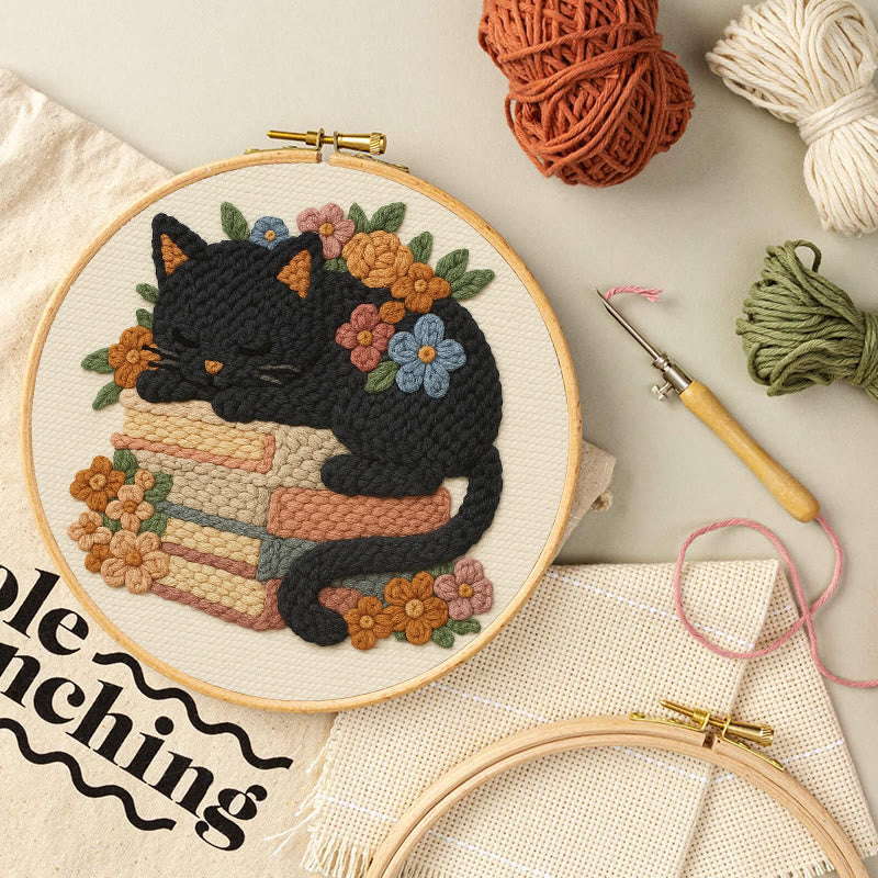 Sleeping Cat Punch Needle Kit - Helloween Decorative Craft | Diy Animal Artwork - image 2