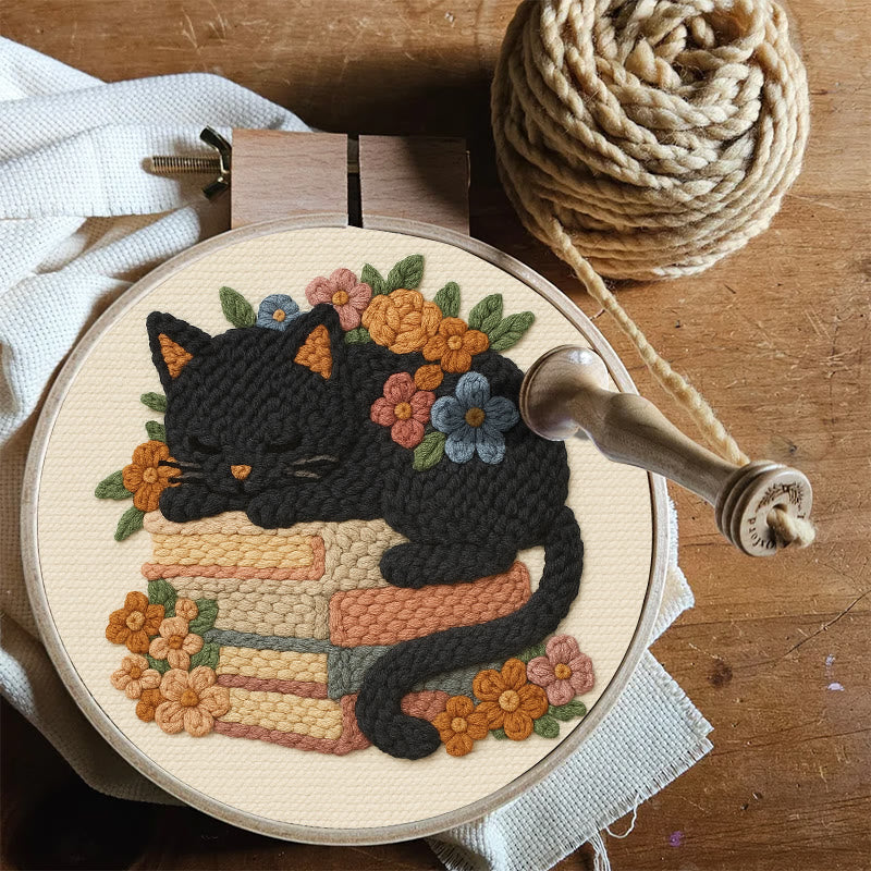 Sleeping Cat Punch Needle Kit - Helloween Decorative Craft | Diy Animal Artwork - image 7