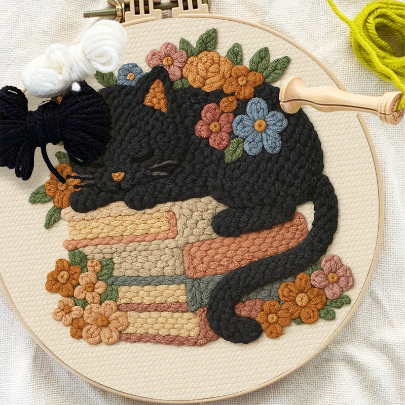 Sleeping Cat Punch Needle Kit - Helloween Decorative Craft | Diy Animal Artwork - image 3