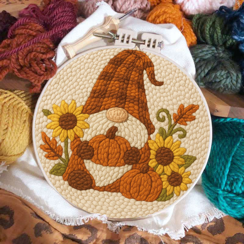 Sunflower Gnome Punch Needle Kit - Halloween Pumpkin Craft | Holiday Handmade Decor - image 3