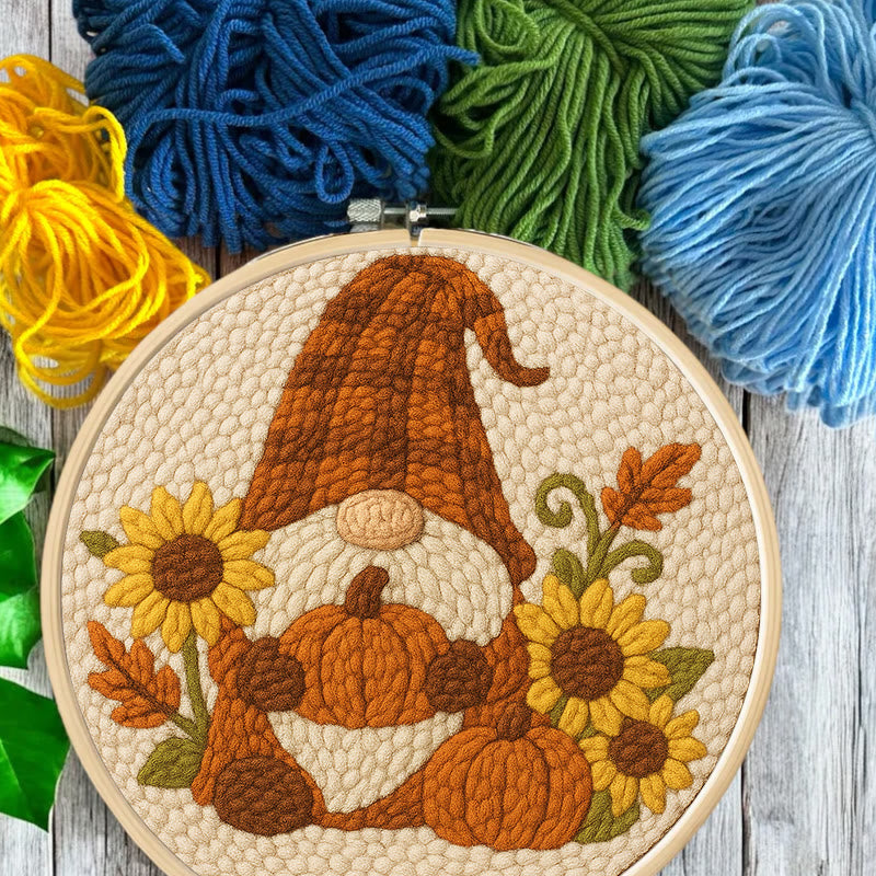 Sunflower Gnome Punch Needle Kit - Halloween Pumpkin Craft | Holiday Handmade Decor - image 4