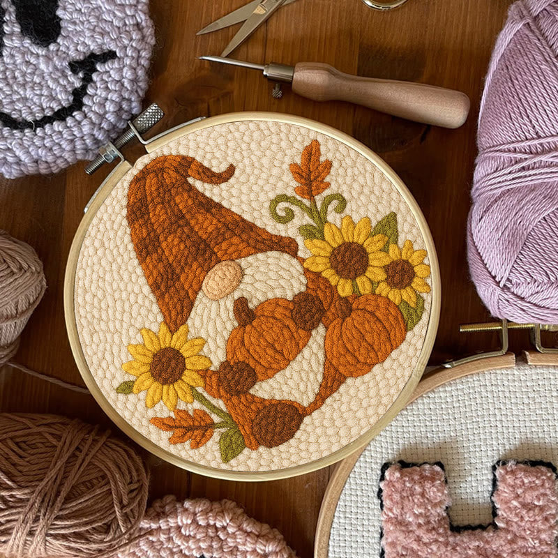 Sunflower Gnome Punch Needle Kit - Halloween Pumpkin Craft | Holiday Handmade Decor - image 5