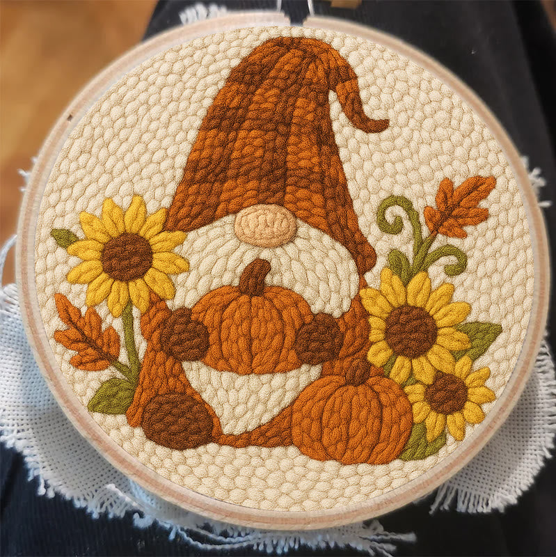 Sunflower Gnome Punch Needle Kit - Halloween Pumpkin Craft | Holiday Handmade Decor - image 2