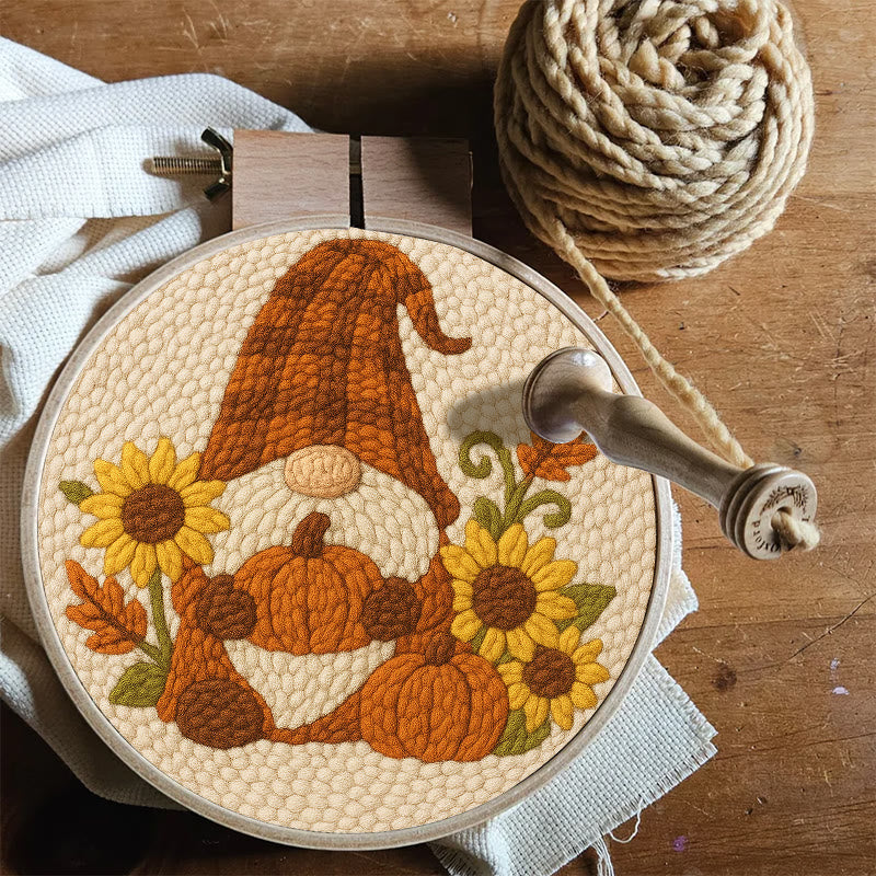 Sunflower Gnome Punch Needle Kit - Halloween Pumpkin Craft | Holiday Handmade Decor - image 6