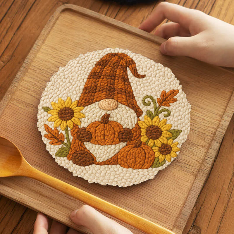 Sunflower Gnome Punch Needle Kit - Halloween Pumpkin Craft | Holiday Handmade Decor - 5 inch Coaster Kit - image 10
