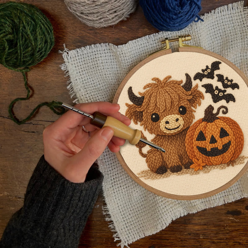 Cow Wtih Pumpkin Punch Needle Kit - Halloween Animal Decor | Diy Hoop Artwork - image 6