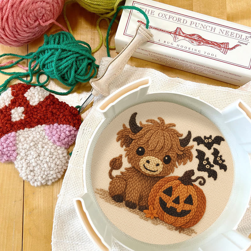 Cow Wtih Pumpkin Punch Needle Kit - Halloween Animal Decor | Diy Hoop Artwork - image 9