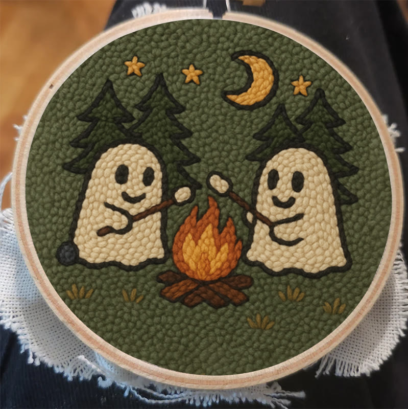 Campfire Ghost Punch Needle Kit - Spooky Halloween Coaster | Beginner Friendly Craft  - image 1
