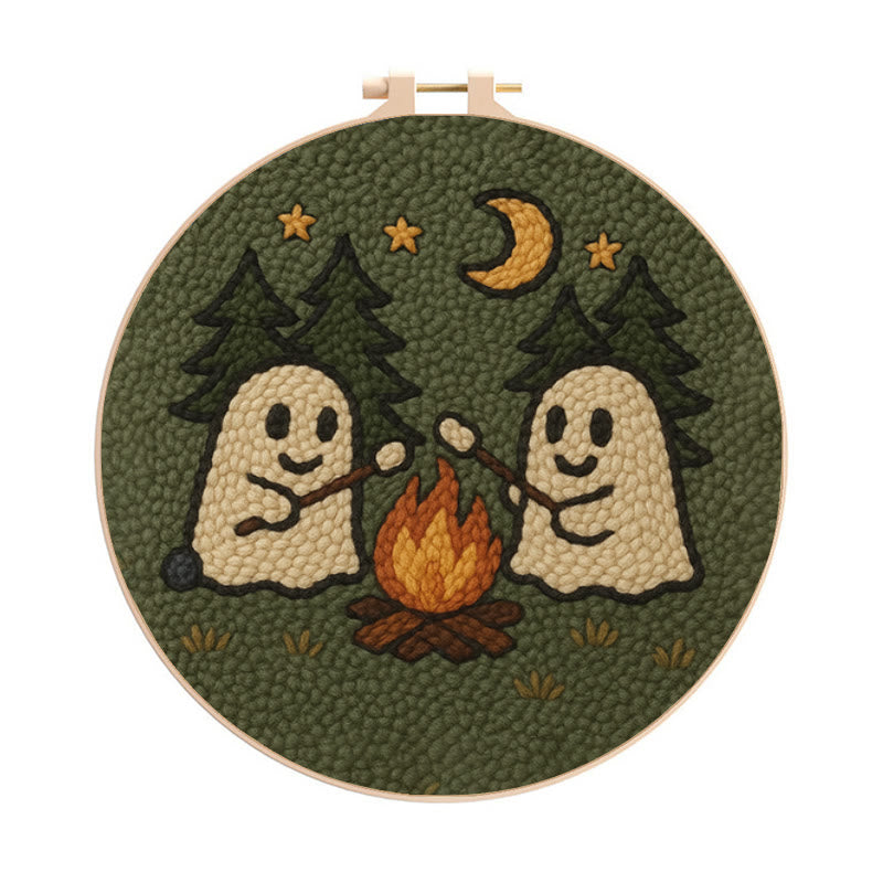 Campfire Ghost Punch Needle Kit - Spooky Halloween Coaster | Beginner Friendly Craft  - 8 inch Hoop Kit - image 0