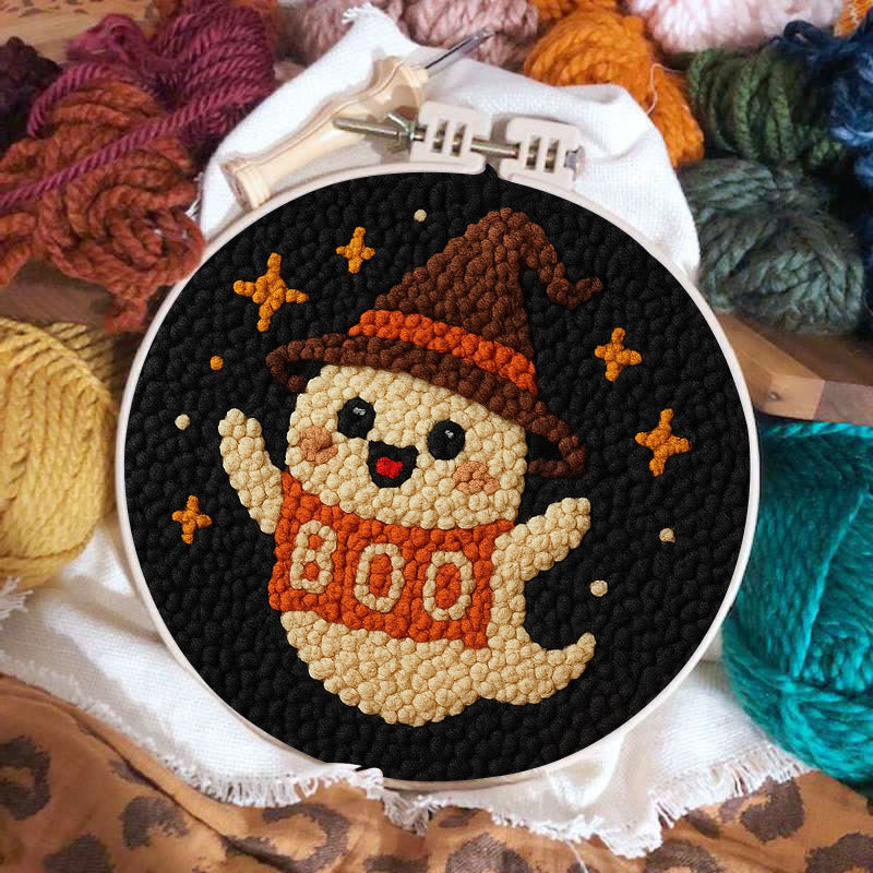 Happy Boo Punch Needle Kit - Cute Halloween Craft |  Beginner Stitching Pattern - image 1