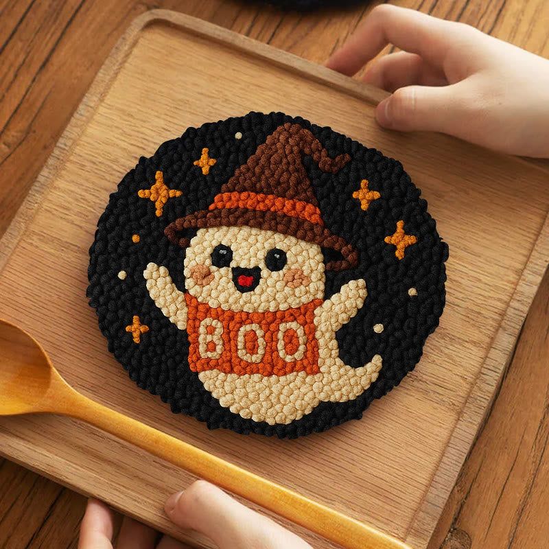 Happy Boo Punch Needle Kit - Cute Halloween Craft |  Beginner Stitching Pattern - 5 inch Coaster Kit - image 3
