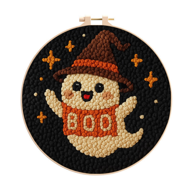 Happy Boo Punch Needle Kit - Cute Halloween Craft |  Beginner Stitching Pattern - 8 inch Hoop Kit - image 0