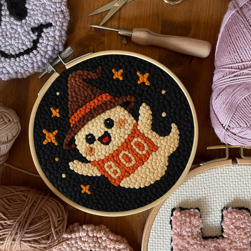 Happy Boo Punch Needle Kit - Cute Halloween Craft |  Beginner Stitching Pattern - image 8