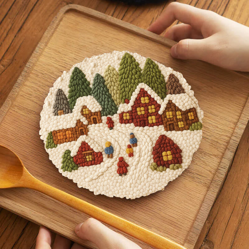  Winter Scene Punch Needle Kit - Christmas Handmade Craft | Christmas Home Ornament - 5 inch Coaster Kit - image 10