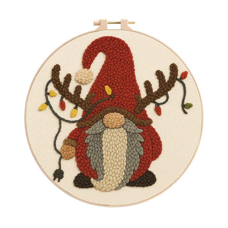 Christmas Gnome Punch Needle Kit - Christmas Wall Decor | Diy Holiday Gift Idea  - 8 inch Hoop Kit - image 0