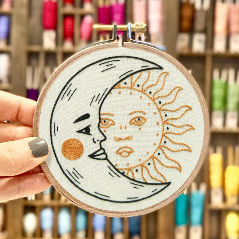 Rubbyoo Embroidery Kit - Crescent Moon And Sun | Mysterious Universe Craft | Diy Handmade Art - image 1