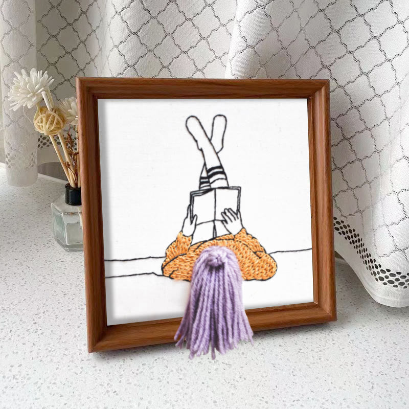 Rubbyoo Embroidery Kit - Reading Girl  | Creative Home Ornament | 3d Handmade Craft - Embroidery Kit Plus An Extra Frame - image 9