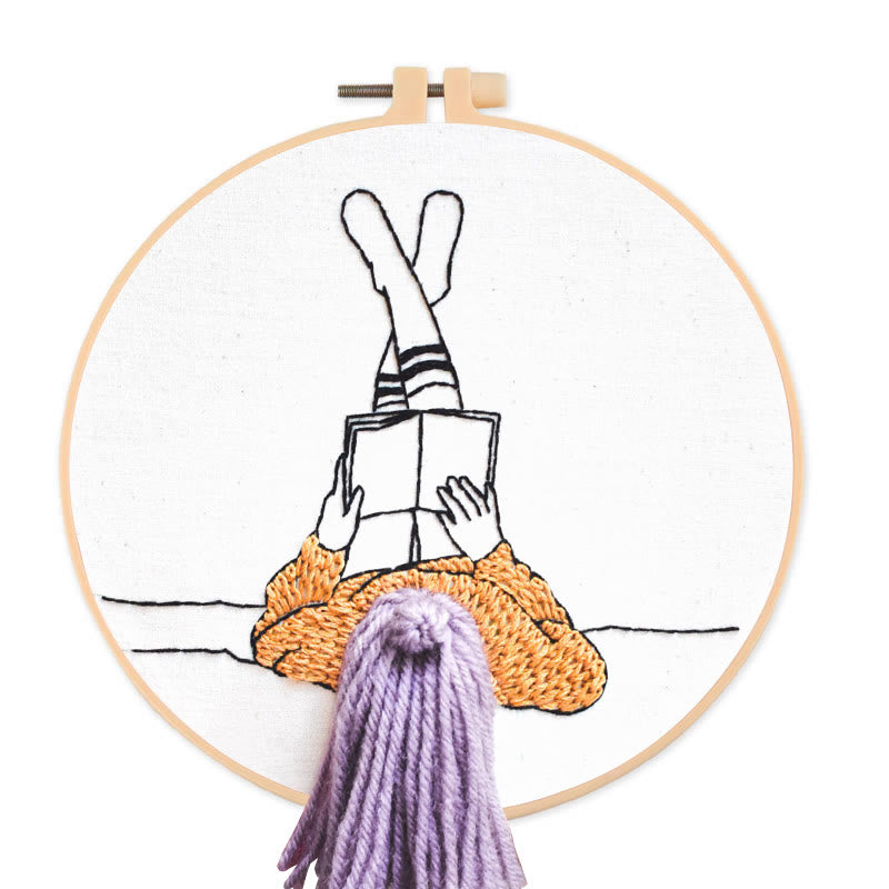 Rubbyoo Embroidery Kit - Reading Girl  | Creative Home Ornament | 3d Handmade Craft - 20*20cm - image 0