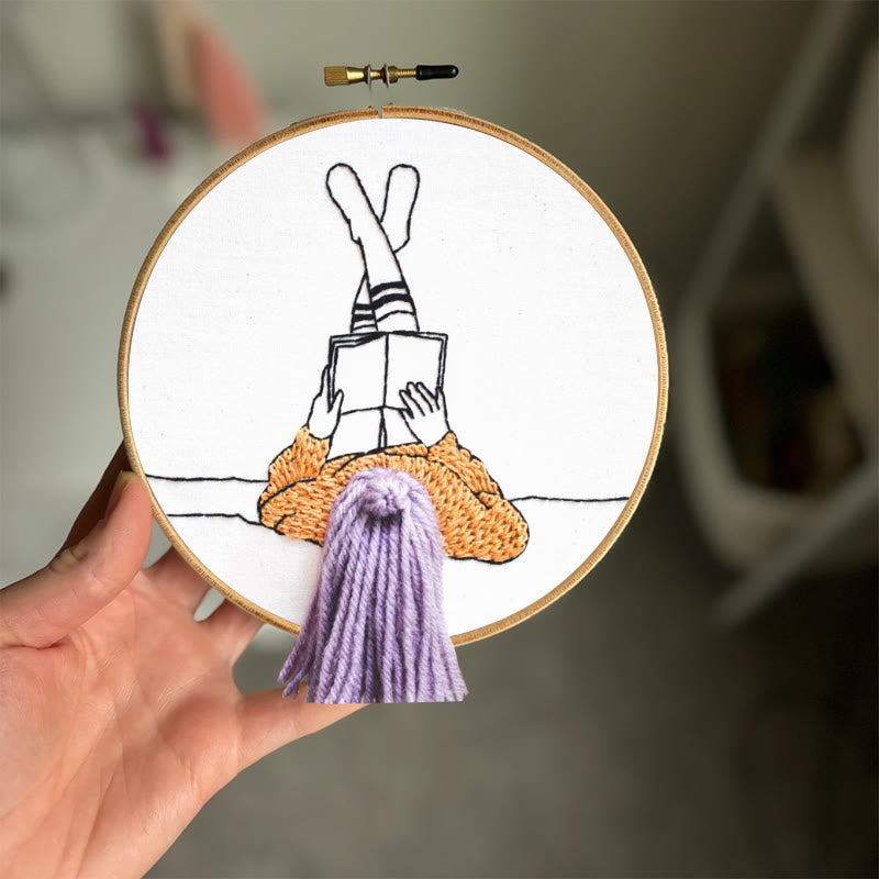 Rubbyoo Embroidery Kit - Reading Girl  | Creative Home Ornament | 3d Handmade Craft - image 2