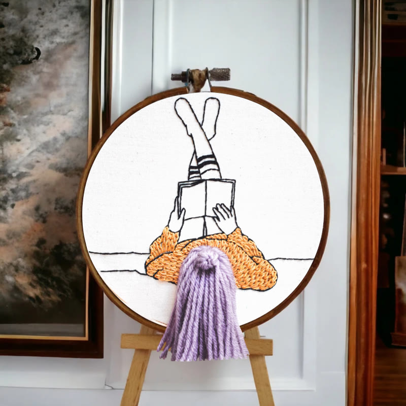 Rubbyoo Embroidery Kit - Reading Girl  | Creative Home Ornament | 3d Handmade Craft - image 1