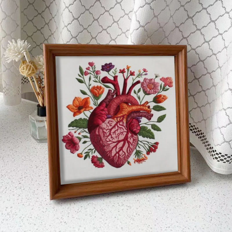 Rubbyoo Embroidery Kit - Anatomical Floral Heart | Handicraft For Wall Art | Unique Collection Gift - Embroidery Kit Plus An Extra Frame - image 9
