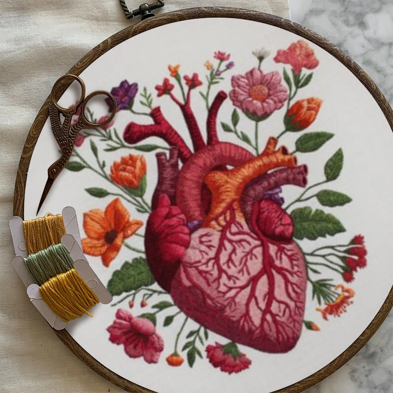 Rubbyoo Embroidery Kit - Anatomical Floral Heart | Handicraft For Wall Art | Unique Collection Gift - image 4
