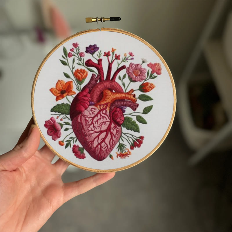 Rubbyoo Embroidery Kit - Anatomical Floral Heart | Handicraft For Wall Art | Unique Collection Gift - image 5